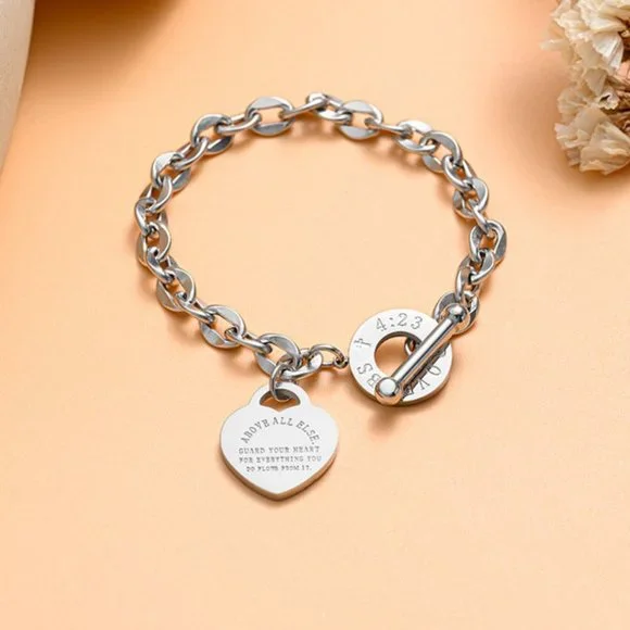 NEW Heart Charm Stainless Steel Bracelet - Picture 2 of 5